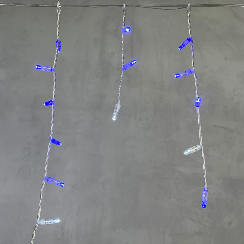  Светодиодная бахрома с колпачком 4,9 x 0,5 м синяя с мерцанием белого диода 220В, 200 LED, провод прозрачный ПВХ, IP65 (PIL200BLWCAP-10-2B)