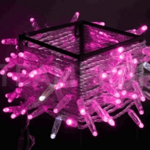 Светодиодная нить 100 розовых LED ламп, 10 м., 24В, мерцание, прозрачный провод ПВХ, Teamprof (TPF-S10CF-24V-CT/P)
