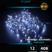 Светодиодная мерцающая бахрома 12 м., нити 0,3*0,4*0,6 м., 408 холодных белых LED, черный каучук, IP 65, соединяемая, Winner (w.02.7B.408.F+)
