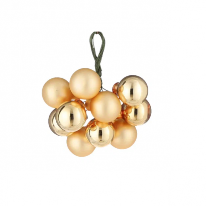 Гроздь стеклянных шаров Ягодный хоровод 2 см., 10 шт., золото,  Christmas De Luxe (86376)