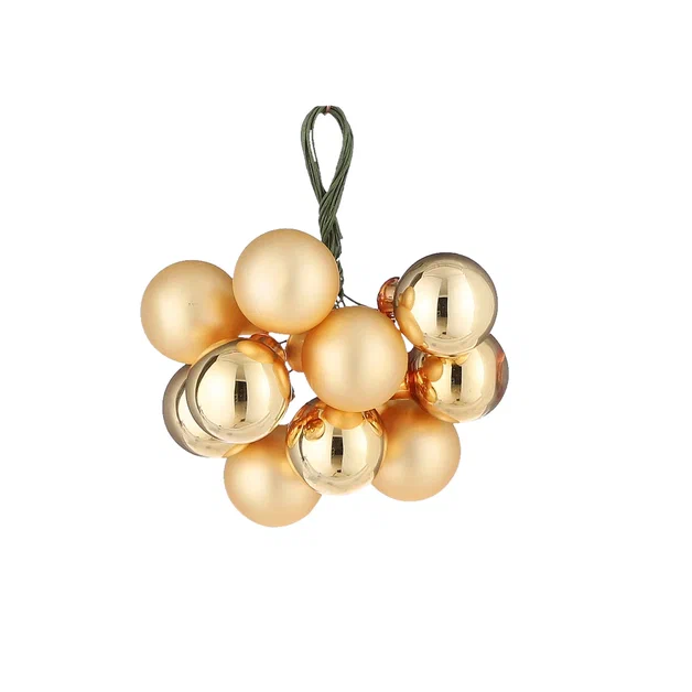 Гроздь стеклянных шаров Ягодный хоровод 2 см., 10 шт., золото,  Christmas De Luxe (86376) в Белгороде