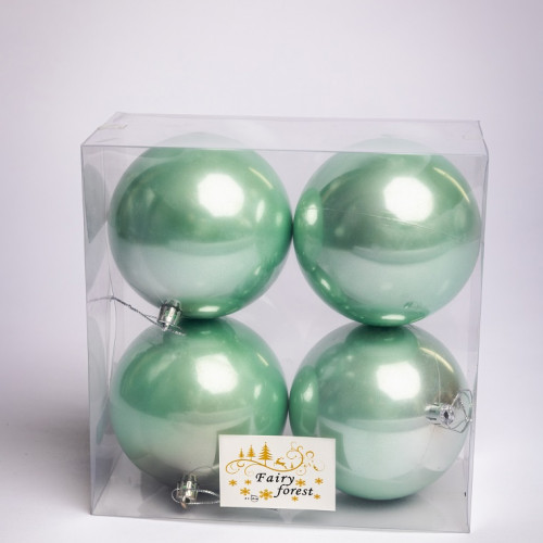 Набор пластиковых шаров Глория 100 мм., мятный перламутр, 4 шт., ЕлкиТорг (150421)