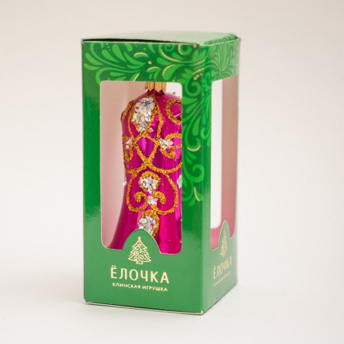 С2183/3 Елочная игрушка-колокольчик Вензель, стекло, розовый,  Ёлочка