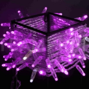 Светодиодная нить 100 фиолетовых LED ламп, 10 м., 24В, мерцание, прозрачный провод ПВХ, Teamprof (TPF-S10CF-24V-CT/V)