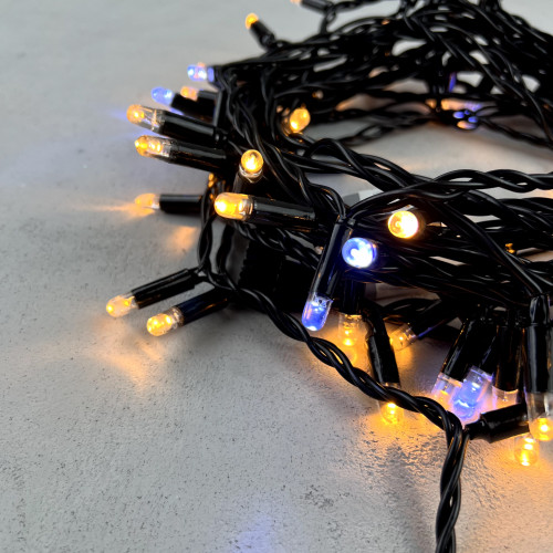 Светодиодная гирлянда с колпачком 100 экстра теплых белых LED ламп 10 м., мерцание, 24В., черный провод ПВХ, IP65, LTC (PST100BLWCAP-11-1EWW)
