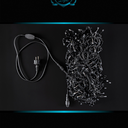 Светодиодная мерцающая бахрома 12 м., нити 0,3*0,4*0,6 м., 408 теплых белых LED, черный каучук, IP 65, соединяемая, Winner (ww.02.7B.408.F+)