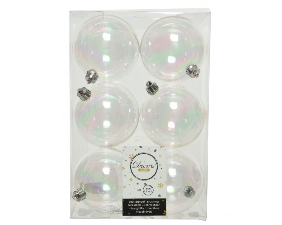 Набор пластиковых шаров Парис 80 мм., 6 шт., прозрачные, Kaemingk (022076)