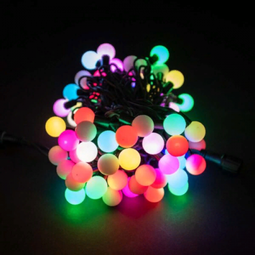 Светодиодная гирлянда шарики Fiesta, 10 м., 100 RGB LED ламп 23 мм, черный каучук, LTC (RGB BB100-2-2RGB) в Санкт-Петербурге