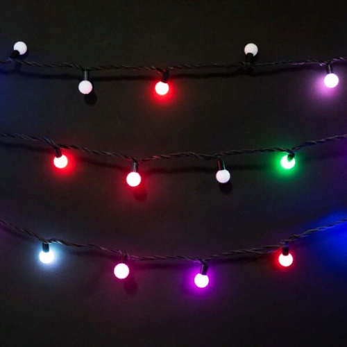 Светодиодная гирлянда шарики Fiesta, 10 м., 100 RGB LED ламп 23 мм, черный каучук, LTC (RGB BB100-2-2RGB) в Санкт-Петербурге