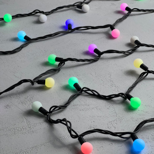 Светодиодная гирлянда шарики Fiesta, 10 м., 100 RGB LED ламп 23 мм, черный каучук, LTC (RGB BB100-2-2RGB) в Санкт-Петербурге
