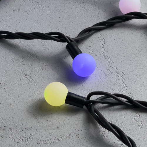 Светодиодная гирлянда шарики Fiesta, 10 м., 100 RGB LED ламп 23 мм, черный каучук, LTC (RGB BB100-2-2RGB) в Санкт-Петербурге
