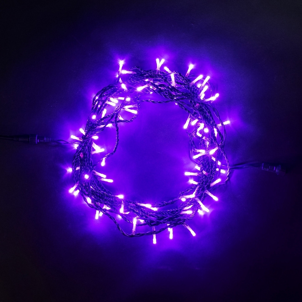 Светодиодная нить 100 пурпурных LED ламп, 10 м., 24В., черный провод ПВХ, Beauty Led (PST100-11-1PU)