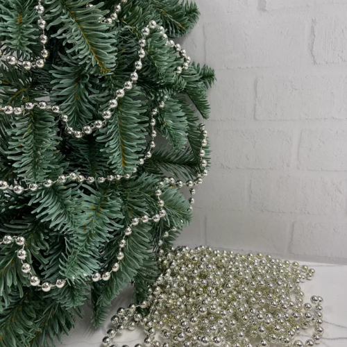 Пластиковые бусы Бисер 8 мм.*10 м., серебро, Christmas DeLuxe (89710)