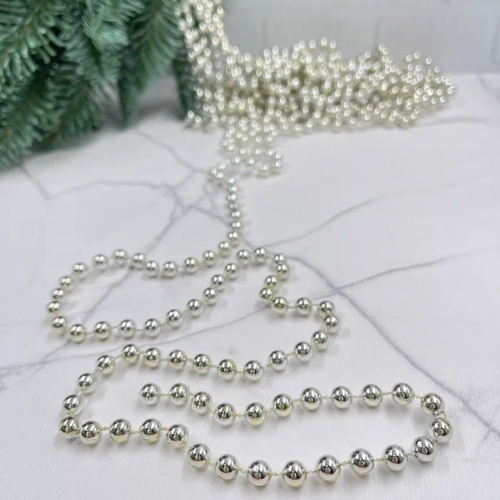 Пластиковые бусы Бисер 8 мм.*10 м., серебро, Christmas DeLuxe (89710)