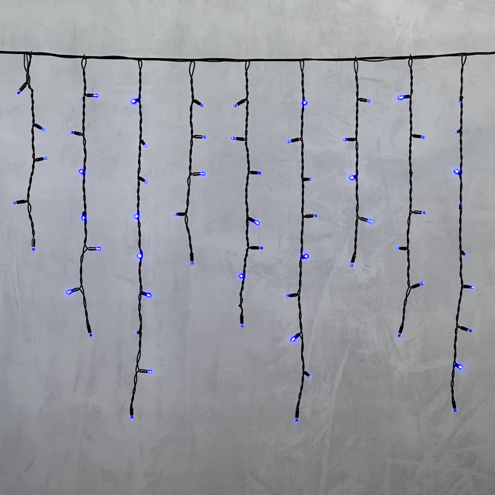 Светодиодная бахрома с колпачком 3,2*0,9 м., 168 синих LED ламп, каучуковый черный провод, LTC (LL168-1-2B)