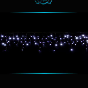 Светодиодная мерцающая бахрома 25 м., нити 0,6*0,4*0,3 м., 850 холодных белых LED, черный ПВХ, IP 54, соединяемая, Winner (w.02.6B.850.F+)