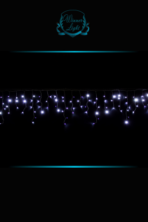 Светодиодная мерцающая бахрома 25 м., нити 0,6*0,4*0,3 м., 850 холодных белых LED, черный ПВХ, IP 54, соединяемая, Winner (w.02.6B.850.F+)