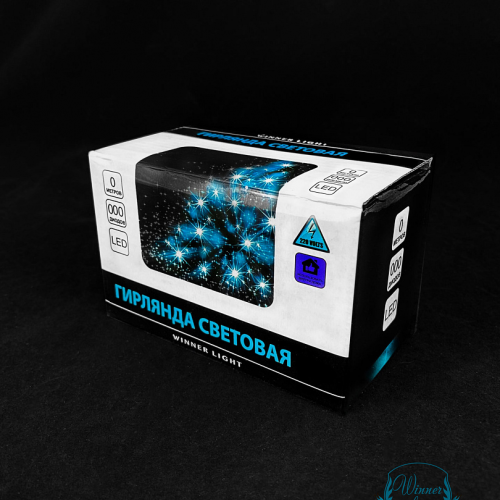 Светодиодная мерцающая бахрома 25 м., нити 0,6*0,4*0,3 м., 850 холодных белых LED, черный ПВХ, IP 54, соединяемая, Winner (w.02.6B.850.F+)