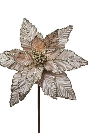 Декоративный цветок Пуансеттия 30 см., шампань, Christmas DeLuxe (89571)