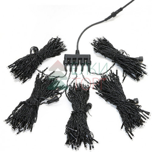 Комплект гирлянды на деревья с контроллером 50 м., 5 лучей по 10 м., 500 RGB LED ламп, черный силикон, Beauty Led (KFT300-10-1RGBBK)