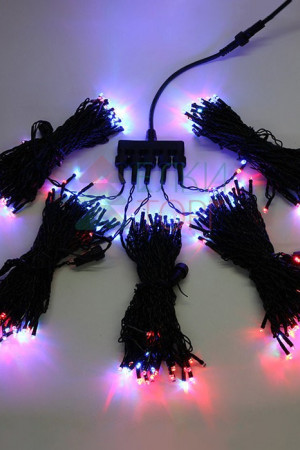 Комплект гирлянды на деревья с контроллером 50 м., 5 лучей по 10 м., 500 RGB LED ламп, черный силикон, Beauty Led (KFT300-10-1RGBBK)