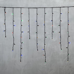 Светодиодная бахрома с колпачком 3,2*0,9 м., 168 разноцветных LED ламп, каучуковый черный провод, LTC (LL168-1-2M)