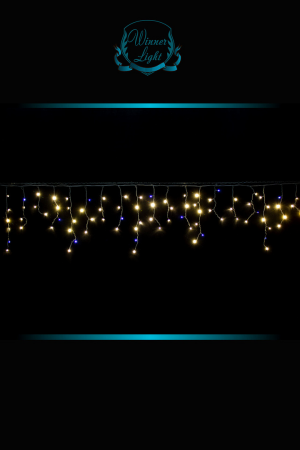 Светодиодная мерцающая бахрома 25 м., нити 0,6*0,4*0,3 м., 850 теплых белых LED, черный ПВХ, IP 54, соединяемая, Winner (ww.02.6B.850.F+)