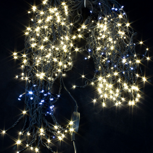 Светодиодная мерцающая бахрома 25 м., нити 0,6*0,4*0,3 м., 850 теплых белых LED, черный ПВХ, IP 54, соединяемая, Winner (ww.02.6B.850.F+)