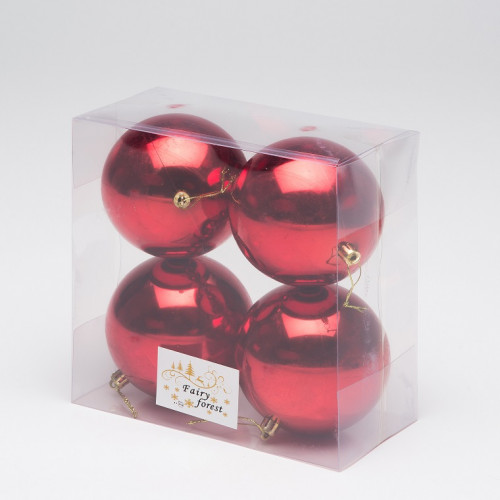 Набор пластиковых шаров Глория 100 мм., красный глянцевый, 4 шт., ЕлкиТорг (150424) в Санкт-Петербурге