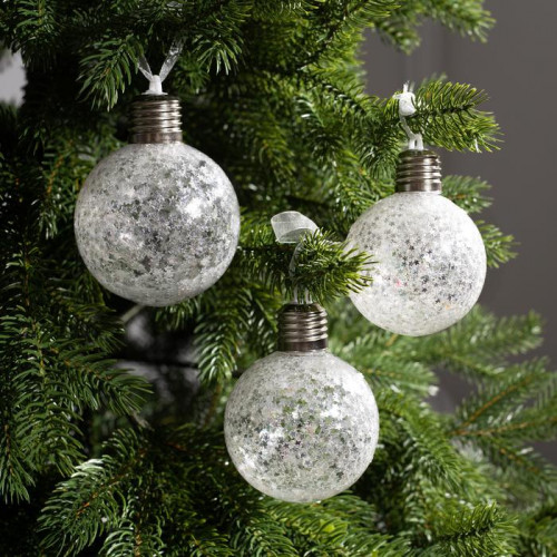 Набор ёлочных шаров Звёздочки серебрянные 9 см., 3 шт., батарейки, 5 белых LED, Luazon Lighting (4834899) в Санкт-Петербурге