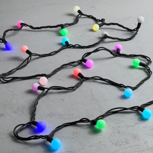 Светодиодная гирлянда шарики Fiesta, 7 м., 75 RGB LED ламп 23 мм, черный каучук, Beauty Led (RGB BB75-2-2RGB) в Санкт-Петербурге