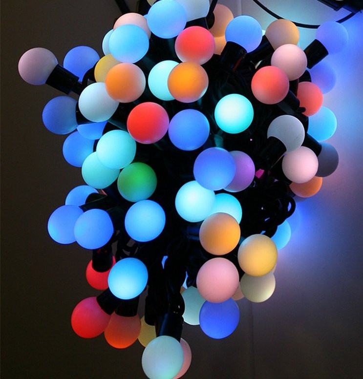 Светодиодная гирлянда шарики Fiesta, 7 м., 75 RGB LED ламп 23 мм, черный каучук, Beauty Led (RGB BB75-2-2RGB) в Белгороде