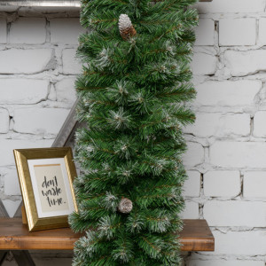 Хвойная гирлянда Снежная королева с шишками заснеженная 270*30 см., ПВХ,ЕлкиТорг (23015)