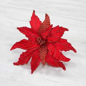 Декоративный цветок Пуансеттия 30 см., красный, на клипсе, Christmas DeLuxe (87126)