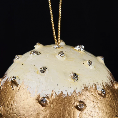 Винтажный шар Сокровища Посейдона 13 см., золото с блестками, 1 шт., Christmas DeLuxe (89039)