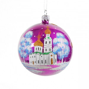 С1075/3 Стеклянный шар Просторы 85 мм., фиолетовый, Ёлочка