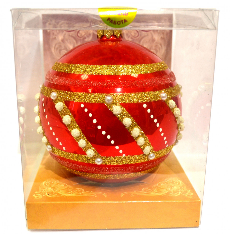 Стеклянный шар Золотое плетение, серия ВС, 80 мм, в подарочной упаковке, Батик (КУ-80-1/17)