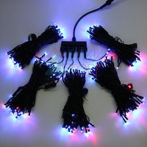 Комплект гирлянды на деревья с контроллером 100 м., 5 лучей по 20 м, 1000 RGB LED ламп, черный силик