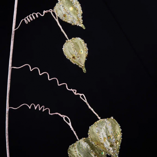 Ветвь Физалис оливковый 80 см., органза, пайетки, Christmas DeLuxe (89108)