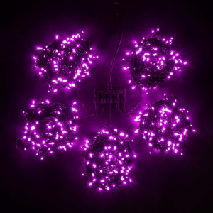 Комплект мерцающих гирлянд на деревья 100 м., 5 лучей по 20 м, 24V, 1000 розовых LED ламп, черный ПВХ, LTC (KDD1000BLW-11-1P)