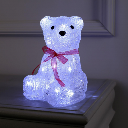 Светодиодная фигура Медведь с бантом 15×20×15 см., акрил, 20 LED, батарейки ААх3 (не в комплекте), Luazon Lighting (4357276)