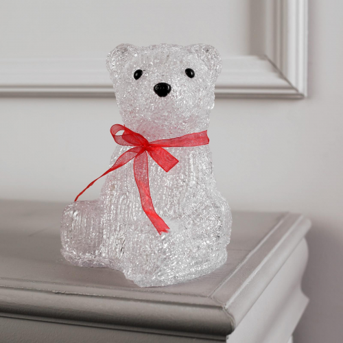 Светодиодная фигура Медведь с бантом 15×20×15 см., акрил, 20 LED, батарейки ААх3 (не в комплекте), Luazon Lighting (4357276)