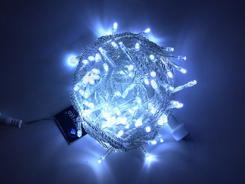Светодиодная нить с мерцанием 10 м., 220V, 100 холодных белых LED ламп, прозрачный ПВХ провод, Rich LED (RL-S10CF-220V-T/W)