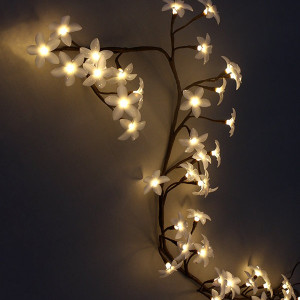 Светодиодная флористика Ветка Плюмерии,матовые цветы, 1.5 м., 220V, 48 теплых белых LED ламп, коричневый провод, Beauty Led (LC176L-B048K-300)