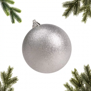 Шар пластиковый глиттер 150 мм., серебро, ЕлкиТорг (150525)