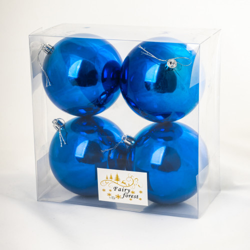 Набор пластиковых шаров Глория 100 мм., синий глянцевый, 4 шт., ЕлкиТорг (150426)