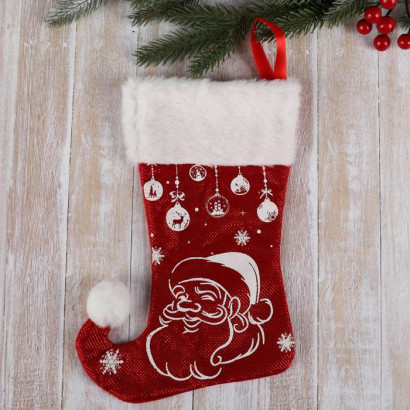 Носок для подарков Дед Мороз 18х25 см., бело-красный, Зимнее Волшебство (2389000)  