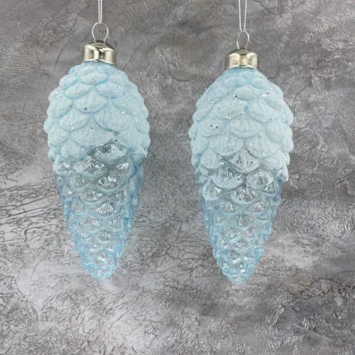 Набор елочных шишек Лесная Прохлада 14х6 см., голубой, стекло, 3 шт., Christmas DeLuxe (13121)