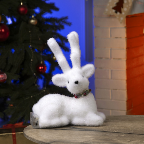 Светодиодная фигура Олень 20×25×12 см., флок, батарейки ААх2, свечение тёплое белое, Luazon Lighting (3662101