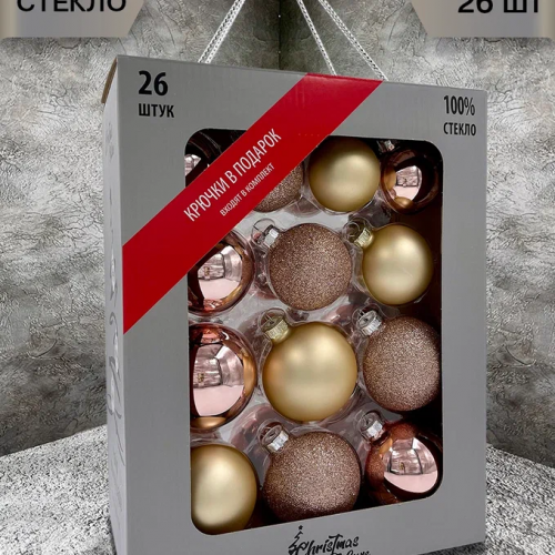 Набор стеклянных шаров Розовое шампанское 26 шт., Christmas DeLuxe (86457) в Санкт-Петербурге